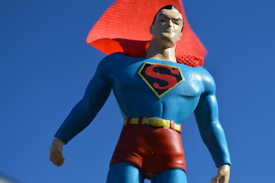 depth photograph of Superman figurine, superhero, cape, sky HD wallpaper