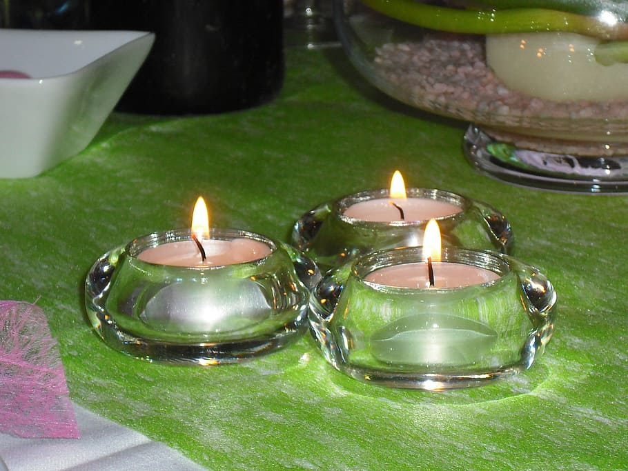 table, candles, decoration, flame, burning, fire, illuminated HD wallpaper