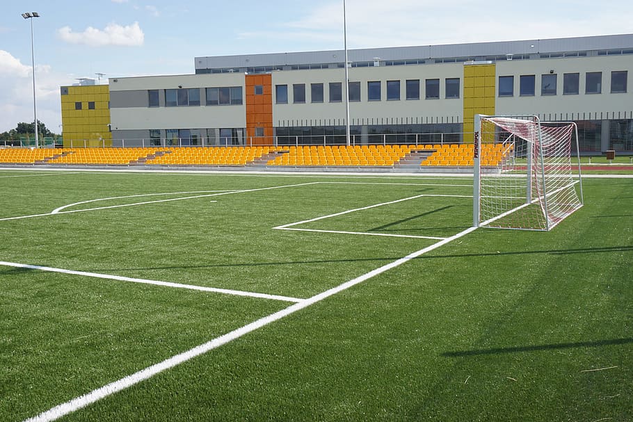Pitch, Sport, Football, the pitch, the ball, grass, match, gateway, HD wallpaper