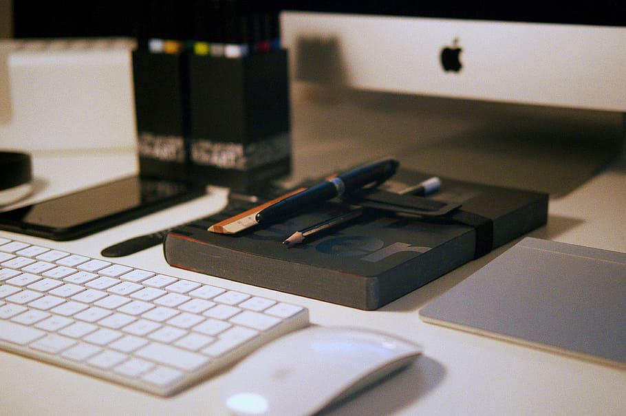 white magic mouse near apple keyboard, white apple magic keyboard and mouse on top of white desk HD wallpaper