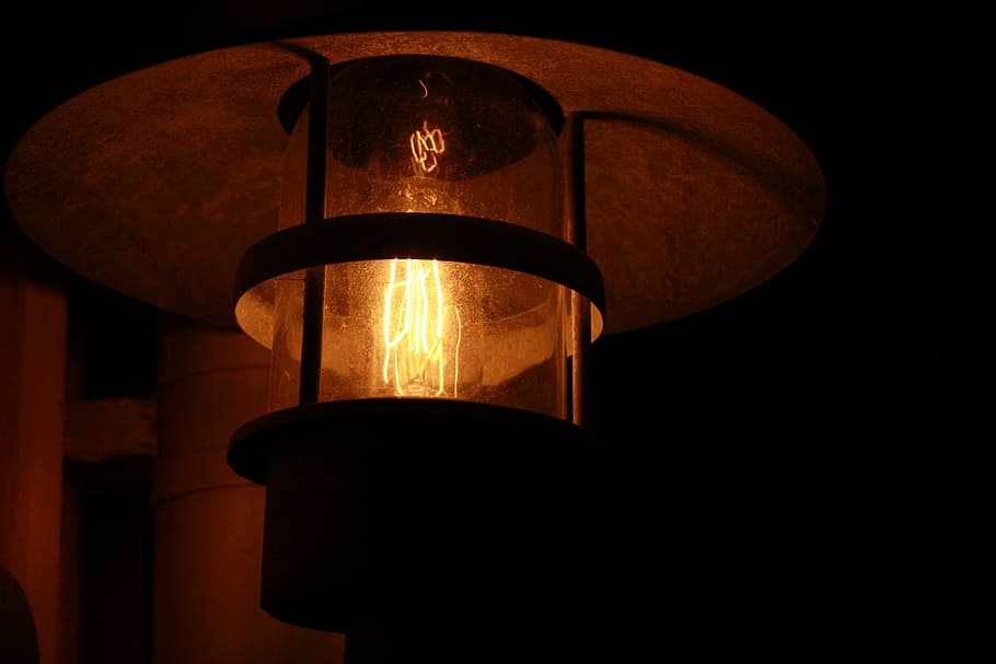 lamp, dark, black, red, glowing, illuminated, lighting equipment HD wallpaper