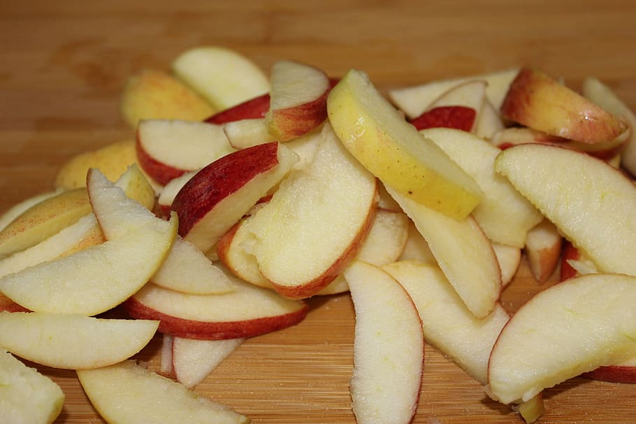 apple, apples, slices, sliced, chopped, board, food and drink HD wallpaper