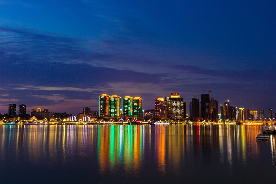 night, night view, building, sunset, architecture, building exterior HD wallpaper