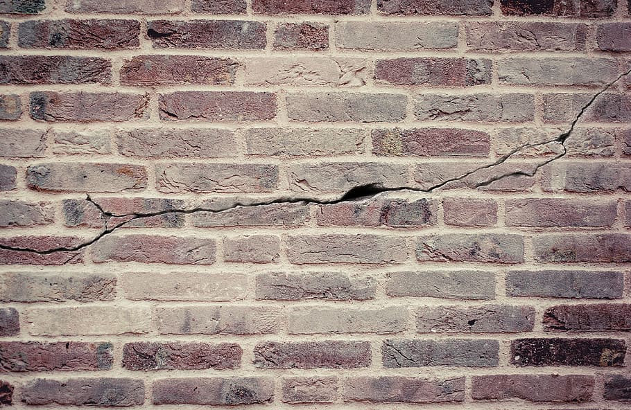 brown brick wall photo, bricks, crack, broken, facade, stones