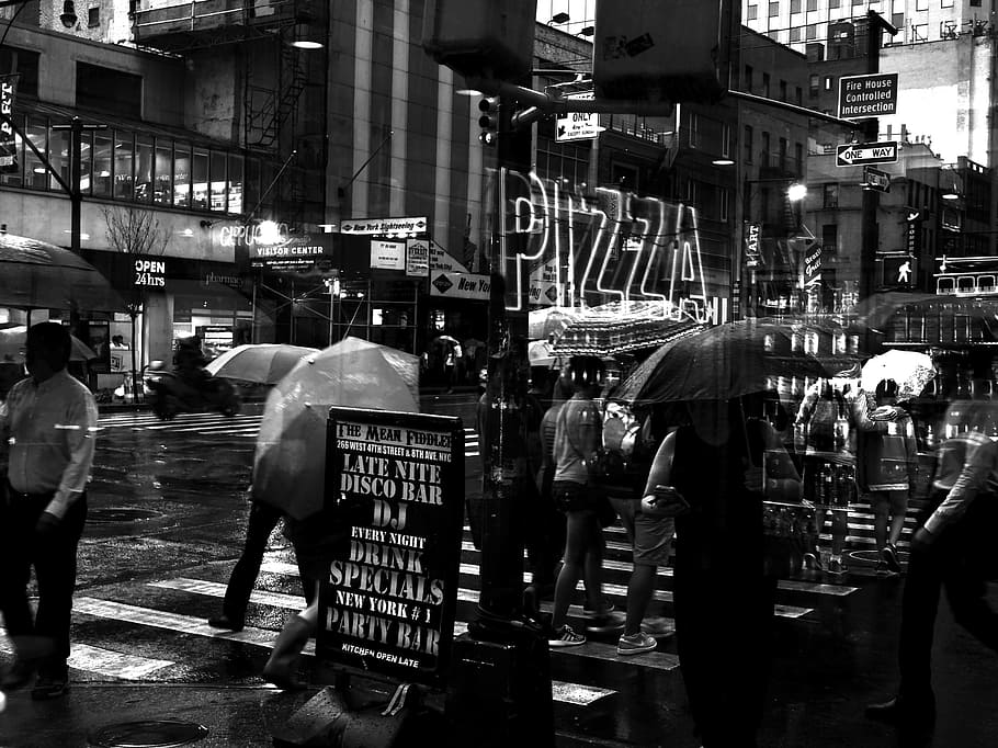 grayscale photo of New York City, black And White, people, urban Scene HD wallpaper