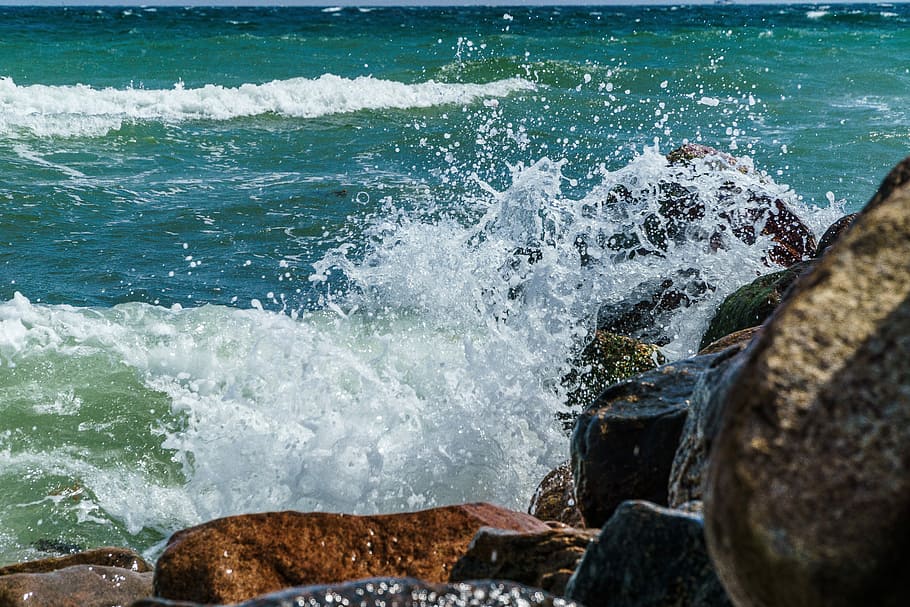 Baltic Sea, Sea, Wave, Beach, Spray, Coast, water, lake, beach landscape HD wallpaper