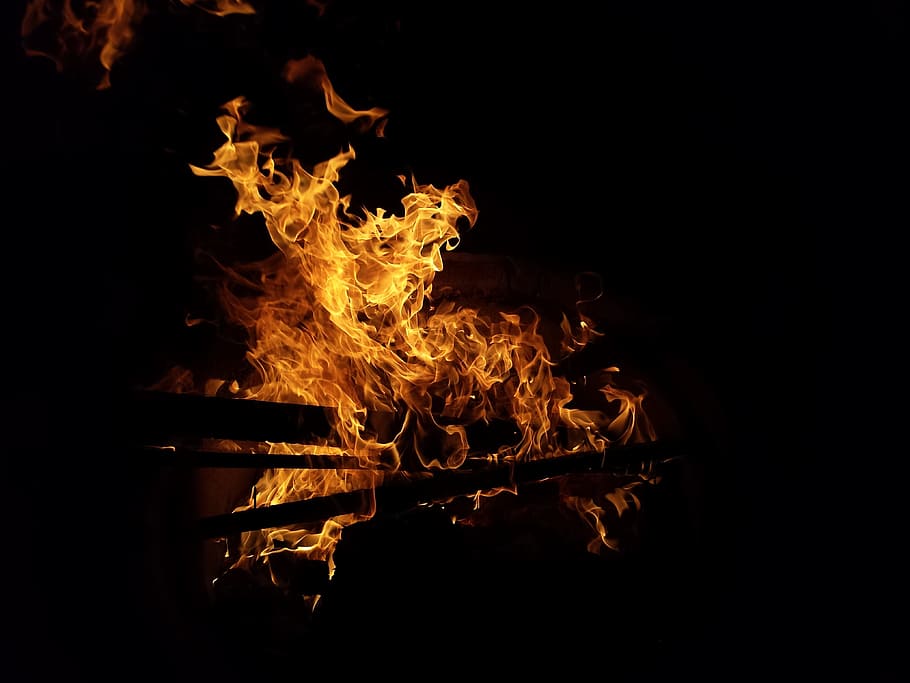 fire on black surface, Outbreak, Heat, Flame, an outbreak of, HD wallpaper