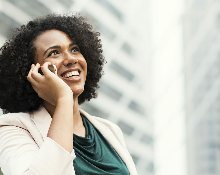 woman calling phone while smiling, female, hand, holding, business