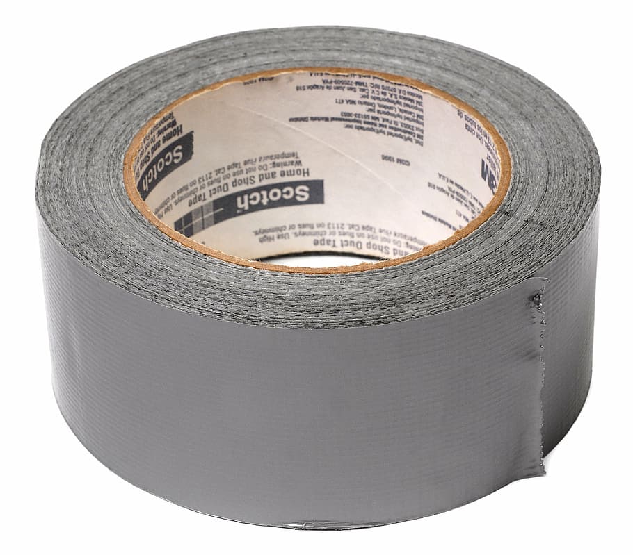 close-up photo of gray Scotch adhesive tape, duct tape, sticky