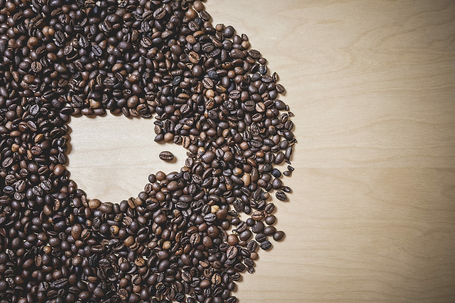 Coffee Cup Shape in Coffee Beans #2, brown, cafe, room for text, HD wallpaper