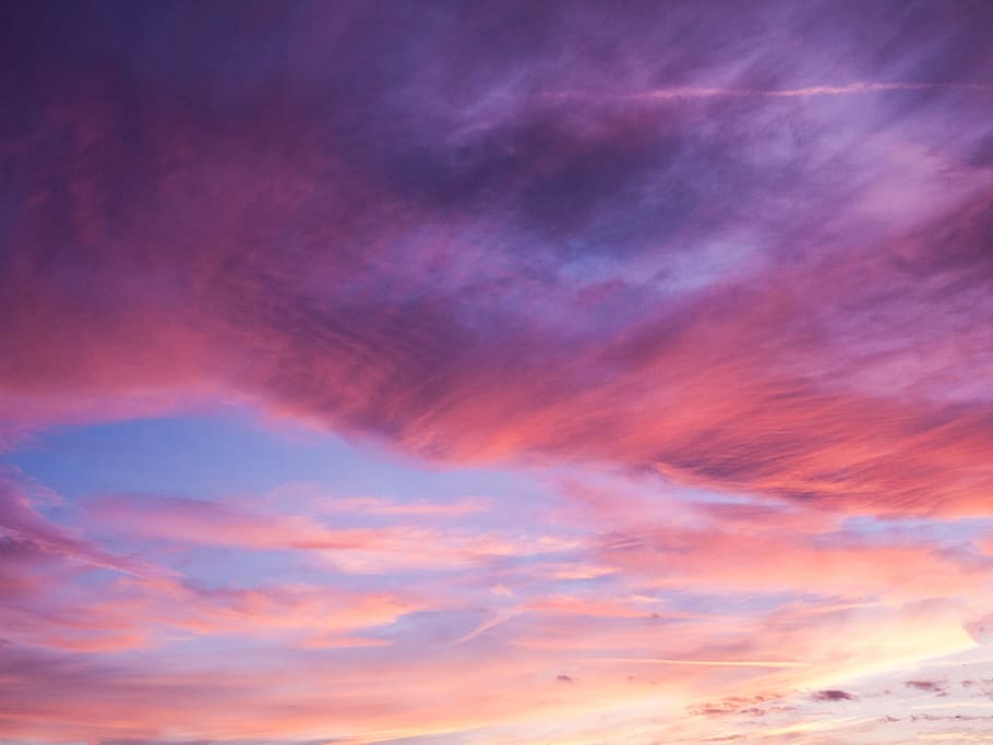purple cloud formation, afterglow, sunset, sky, clouds, weather HD wallpaper
