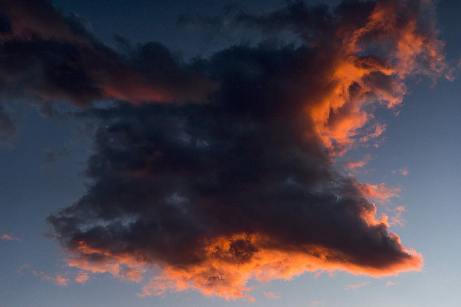 black and orange clouds under blue sky, red and black clouds taken at sunset, HD wallpaper