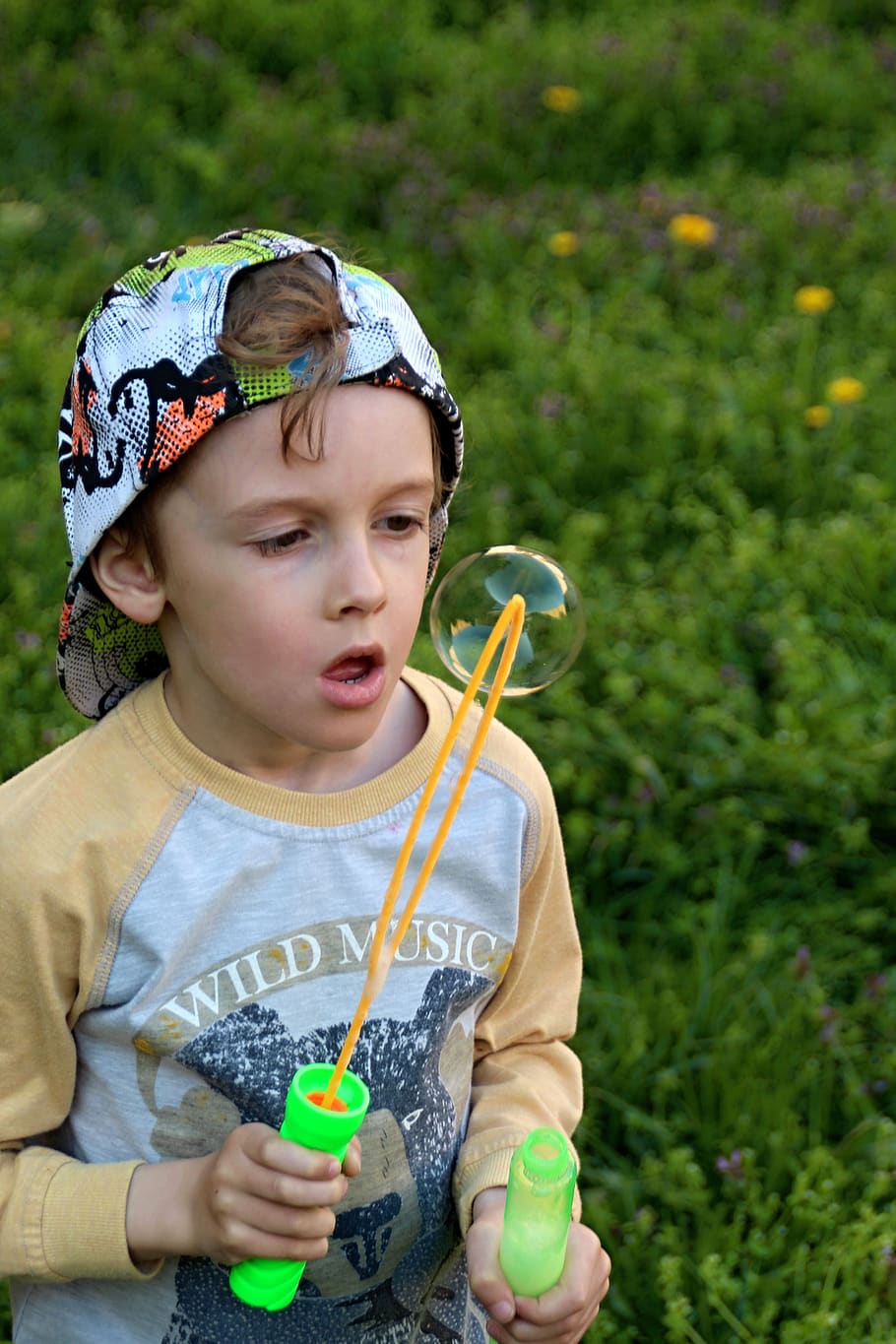boy, bubble, child, holding, childhood, front view, leisure activity HD wallpaper