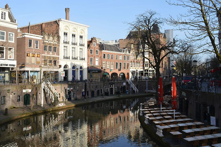 Utrecht, Channel, Boot, Water, morning sun, blue, sky, mirroring, HD wallpaper