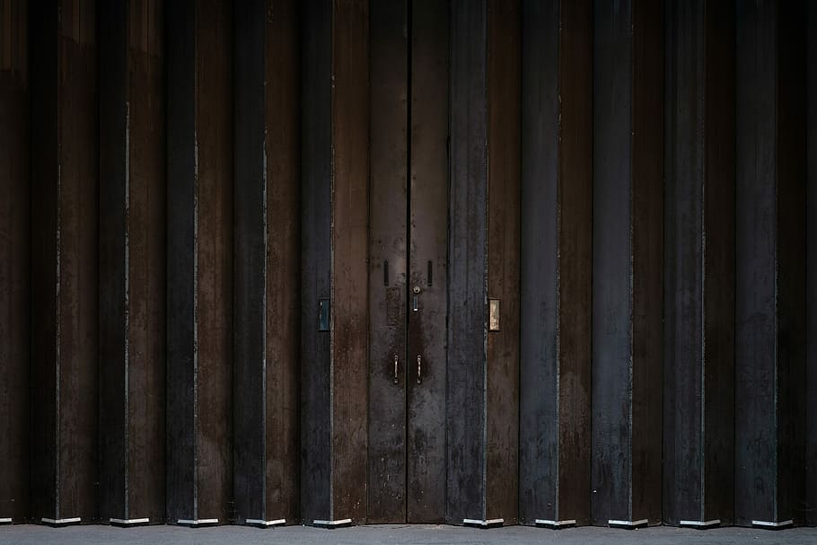 brown metal door, closed brown and black metal door, rusty, texture, HD wallpaper
