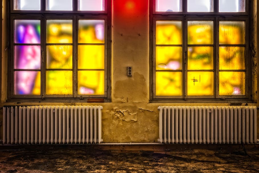 space, room, window, graffiti, empty, old, atmosphere, vintage HD wallpaper