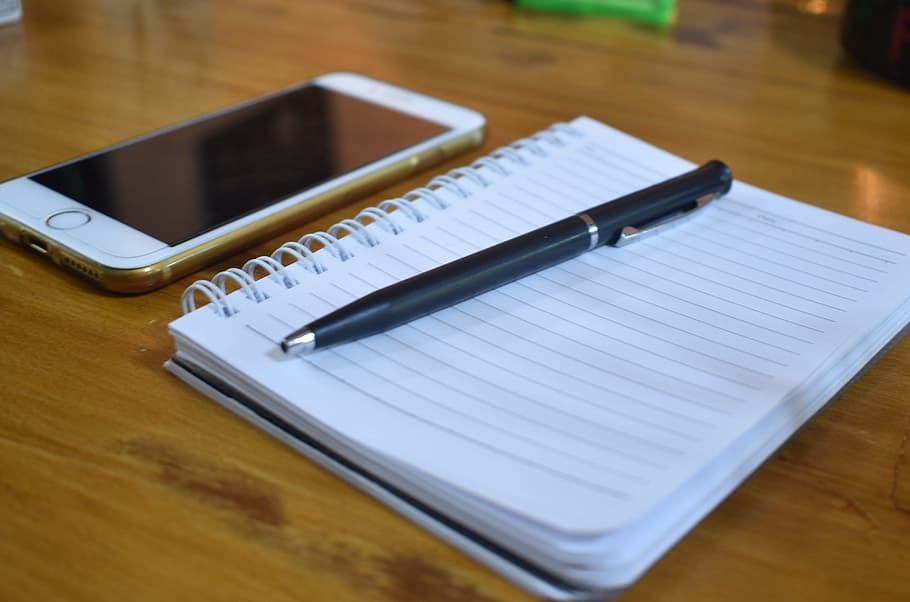 notebook, pen, iphone, business, office, workplace, table, notepad HD wallpaper