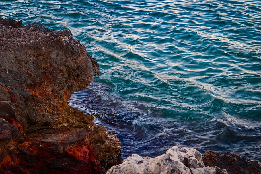 sea, rocks, coast, reef, view, waves, blue sea, holidays, mallorca HD wallpaper