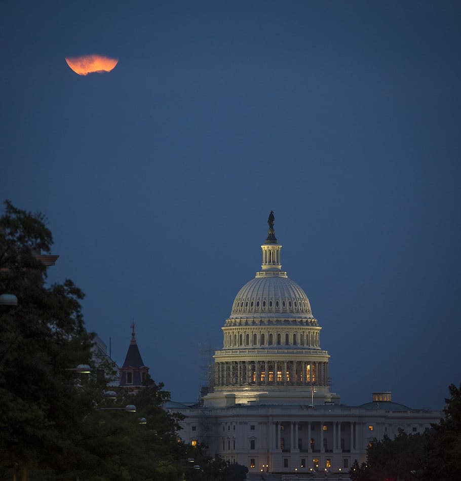 Supermoon, Perigee, Night, Capitol, full, building, congress HD wallpaper