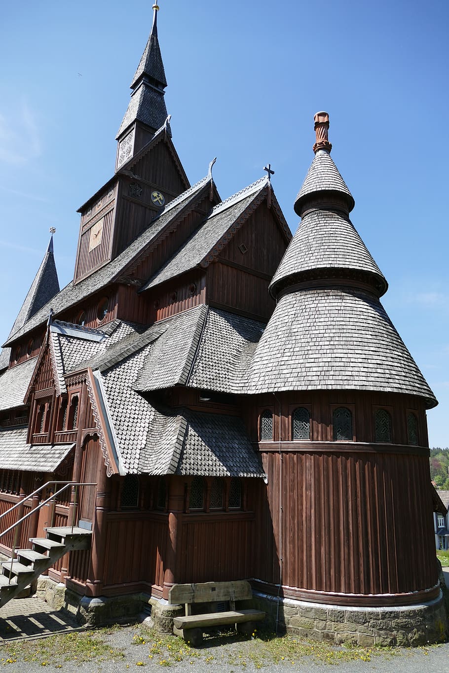 stave church, towers, roof, goslar-hahnenklee, old, historic preservation, HD wallpaper