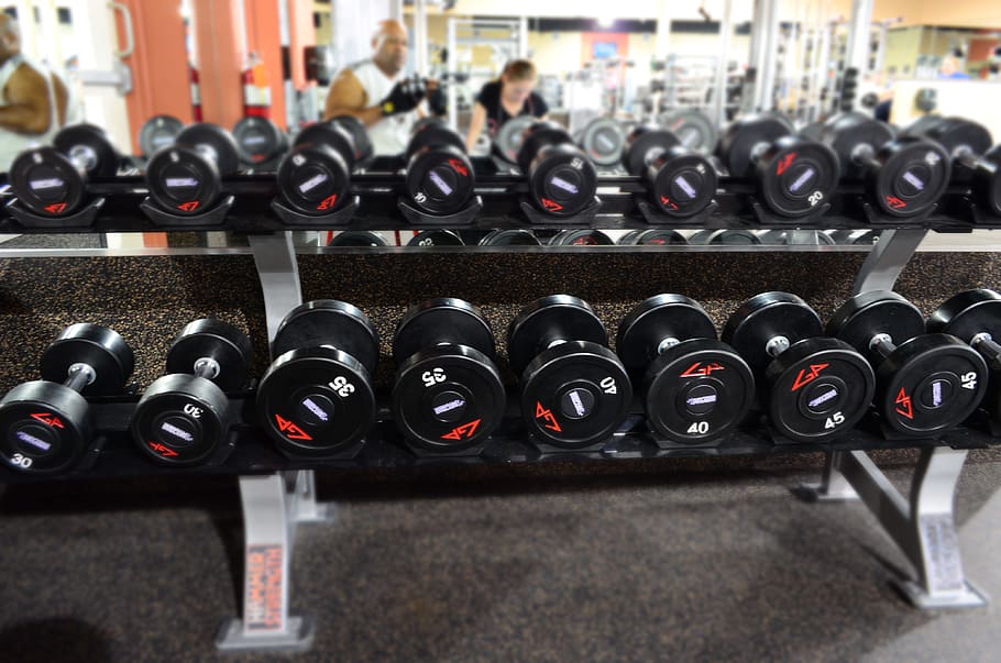 black steel dumbbells, Gym, Fitness, Sport, Equipment, wieghts, HD wallpaper