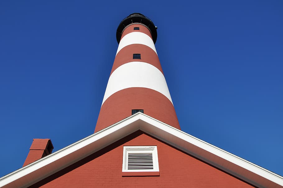 lighthouse, stripes, coast, tower, architecture, building, navigation HD wallpaper