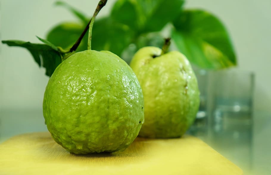 two green fruits, guava, food, food and drink, healthy eating, HD wallpaper