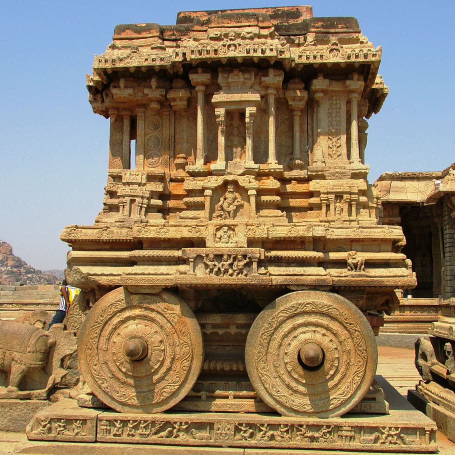 brown concrete structure, stone chariot, hampi, unesco world heritage site
