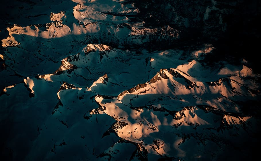 aerial, view, mountain, landscape, snow, winter, sunny, tranquility HD wallpaper
