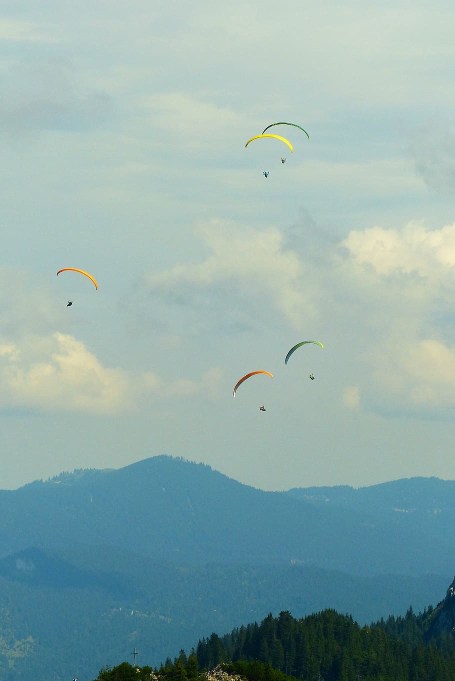 paraglider, thermals, paragliding, fly, dom, tegelberg, allgäu, HD wallpaper