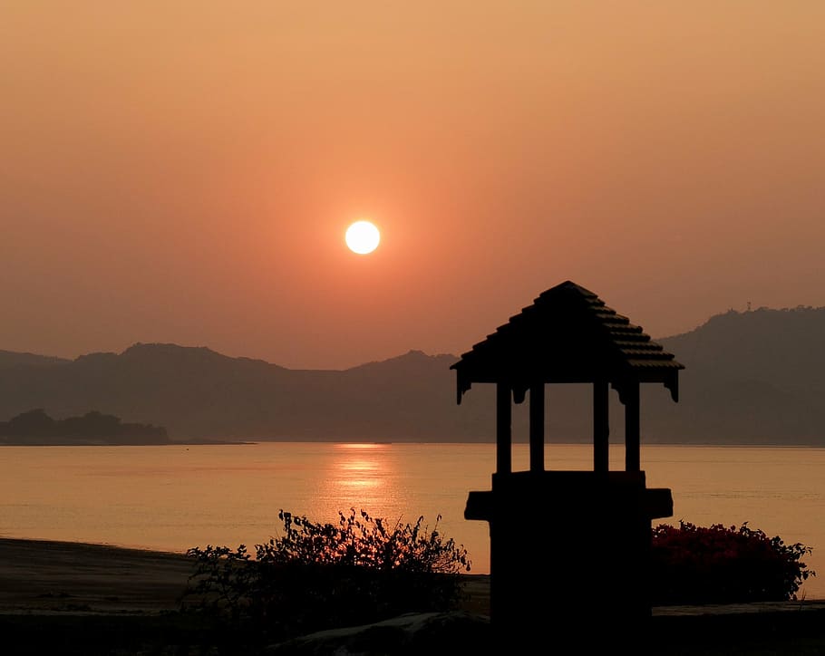 calm waters during golden hour, bagan, sunset, meditation, peace HD wallpaper