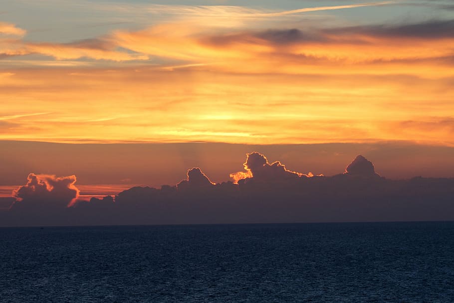 sunset, evening sky, clouds, nature, abendstimmung, lake, atmospheric HD wallpaper
