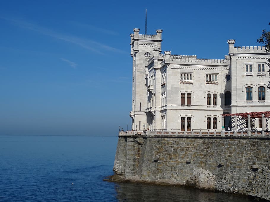 architecture, travel, trieste, castle, miramare, italy, sea, HD wallpaper