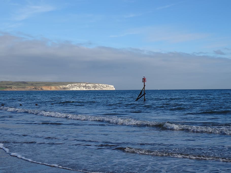 Sea, Waves, Ripples, View, Isle Of Wight, sky, clouds, one person HD wallpaper