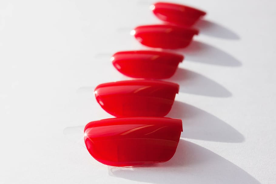 fingernails, red, lacquered, artificial, affix, beauty, fashion HD wallpaper