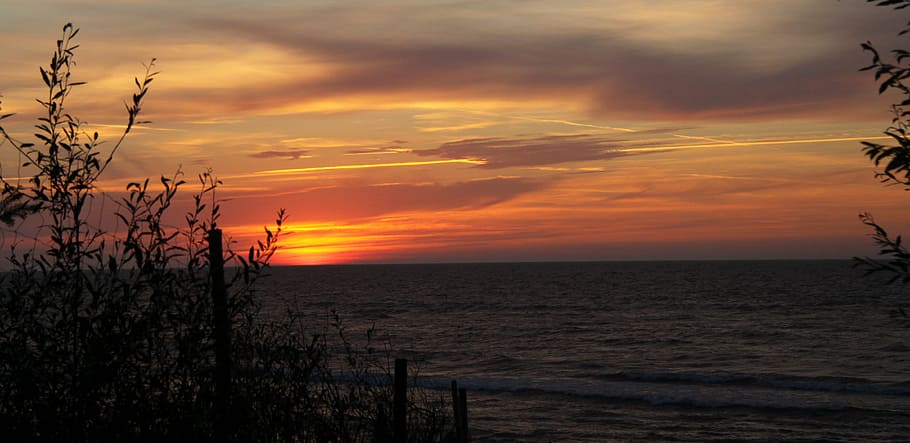 sunset, view, landscape, sea, nature, poland, evening, clouds HD wallpaper