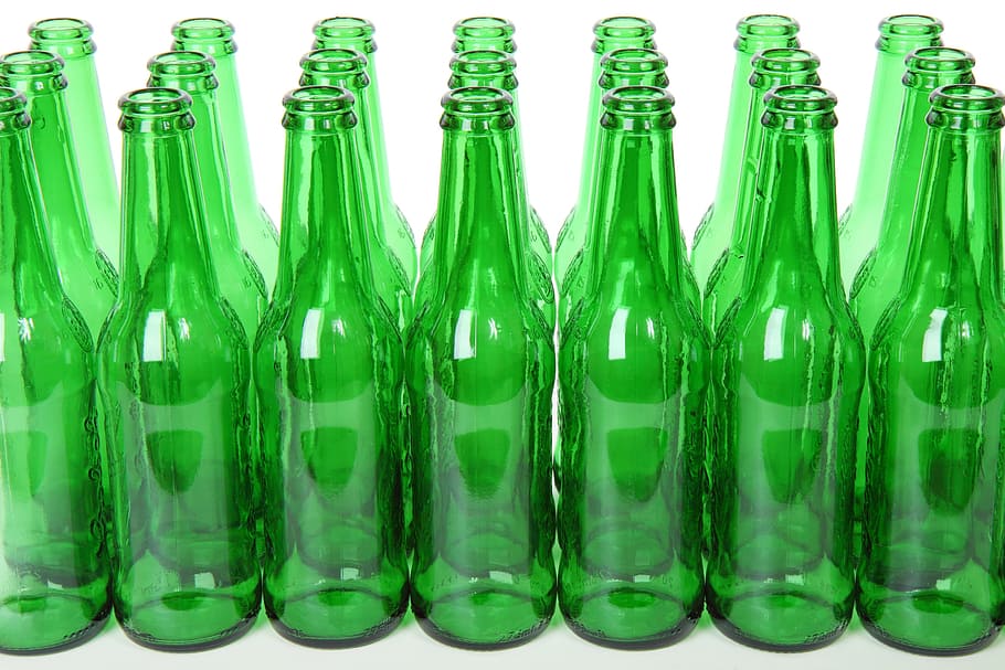 green glass bottles, alcohol, beer, clean, detail, drink, empty HD wallpaper