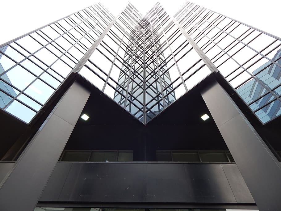 wormseye view of building, windows, glass, architecture, modern HD wallpaper