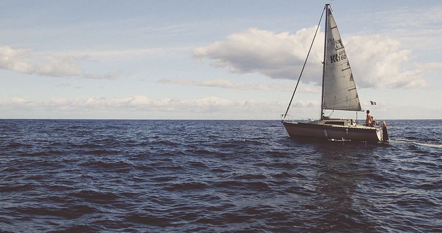 sea, ocean, water, waves, nature, horizon, clouds, sky, boat HD wallpaper