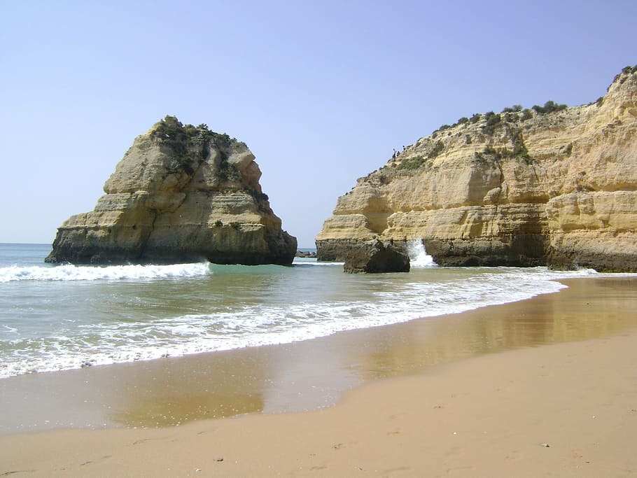 coastline, beach, sand, waves, rocks, surf, nature, seascape HD wallpaper