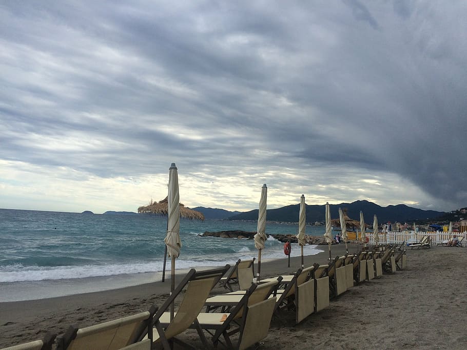 liguria, sea, clouds, beach, water, sky, land, cloud - sky HD wallpaper