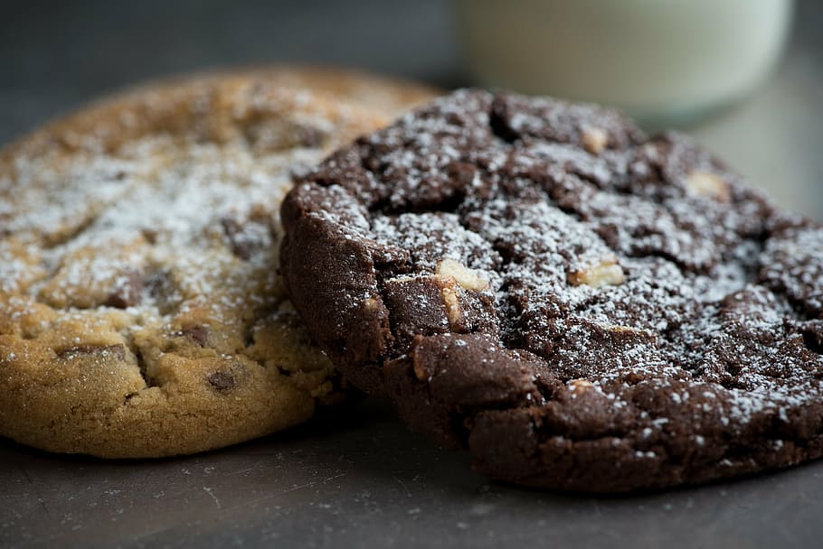 two baked brownie and cookie, cookies, chocolate cookie, nut cookie HD wallpaper