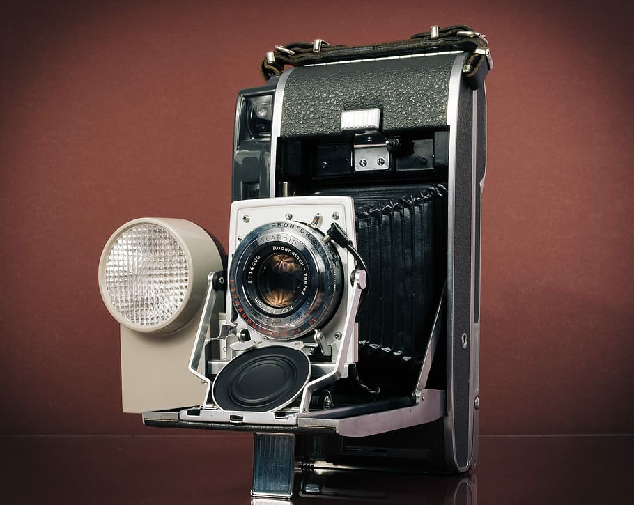 close-up photo of black folding camera, light, instant, winklight HD wallpaper