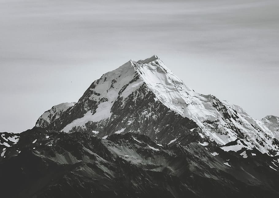Imposing Grandeur, grayscale photo of mountain, snow, summit HD wallpaper
