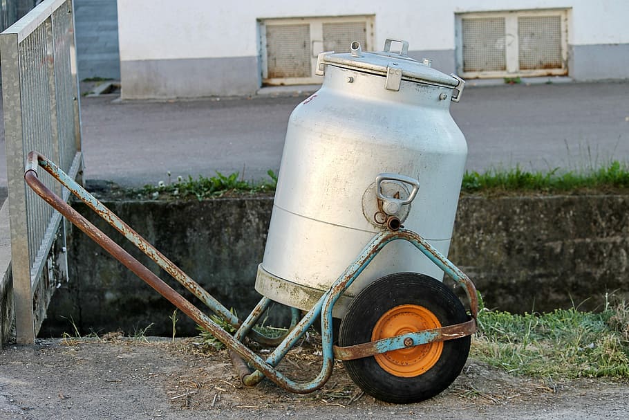 gray storage tank on trolley near drainage, milk can, frame, mobile, HD wallpaper