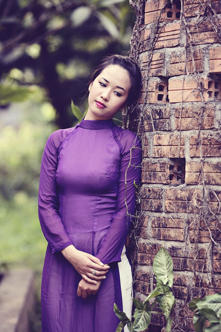women's purple long-sleeved dress, vietnam, girl, female, asia, HD wallpaper