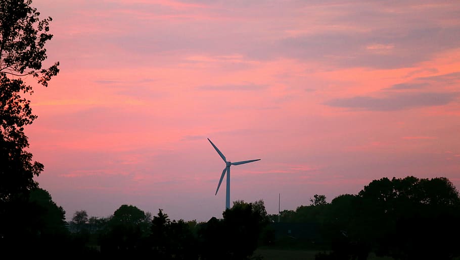 sunset, himmel, cloud, horizon, windmill, fuel and power generation HD wallpaper