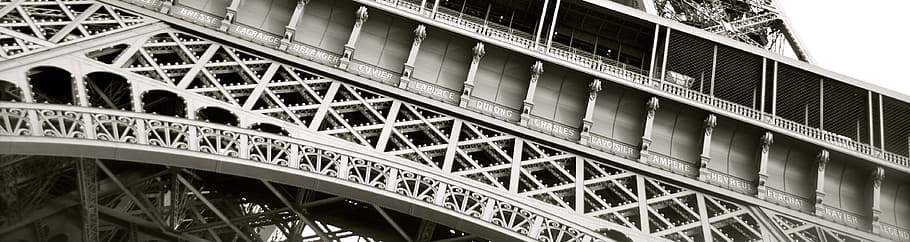 grayscale panoramic photography of bridge, eiffel tower, scene HD wallpaper