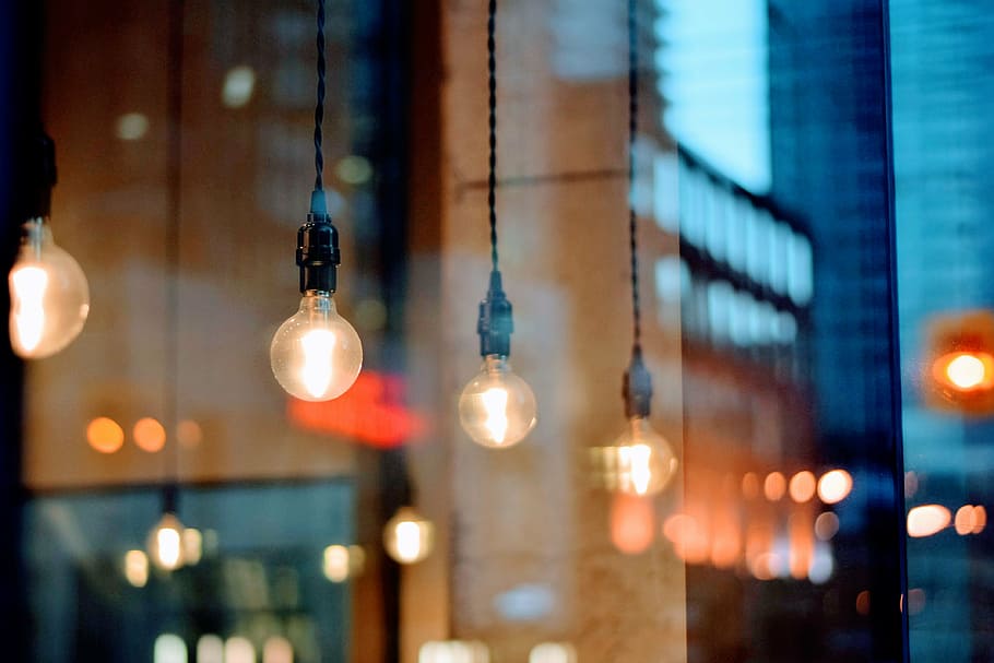 pendant lamps in tilt shift lens photography, architecture HD wallpaper
