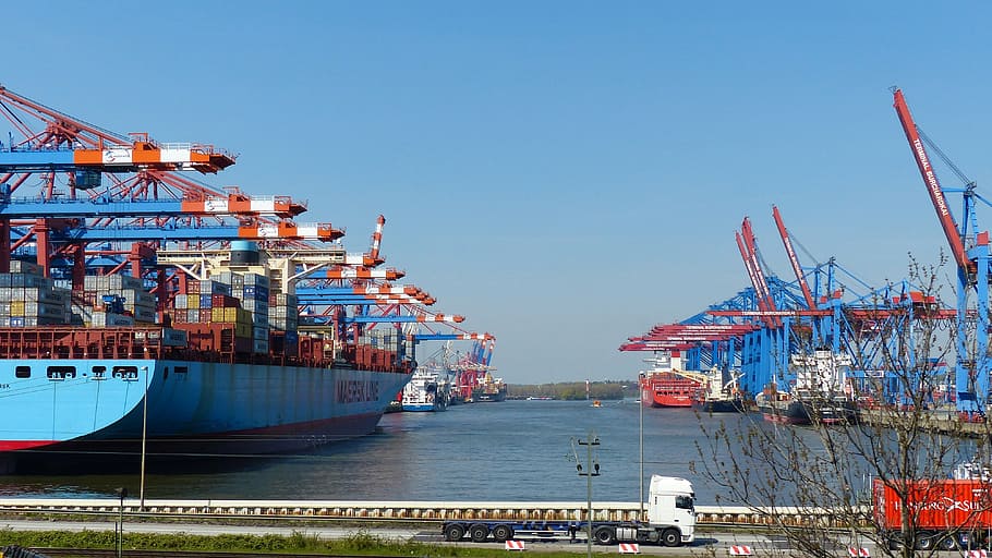container gantry crane, container handling, container ship HD wallpaper